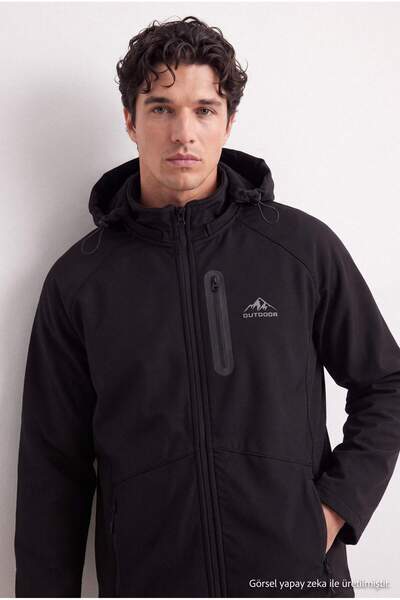 Trendyol Collection Black Water Repellent Hooded Fleece-Lined Regular Fit Men...