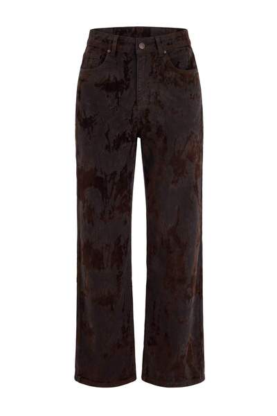 Trendyol Collection Brown Suede Look High Waist Wide Leg Jeans Twoaw27Je00243
