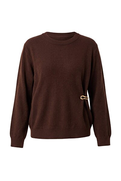 Trendyol Collection Brown Studio Accessory Detailed Cashmere Blend Knitwear S...