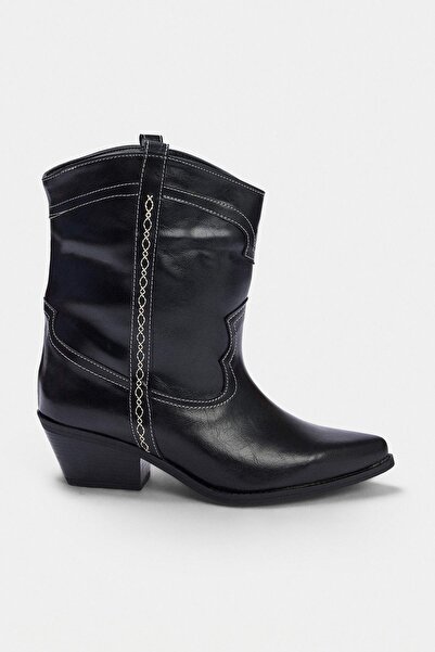 TRENDYOL SHOES Crne ženske kaubojske čizme sa šiljatim vrhom i blok petom, vi...