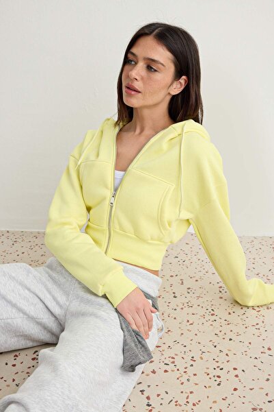 Trendyol Collection Galben deschis, croială normală, cu glugă, cardigan/trico...