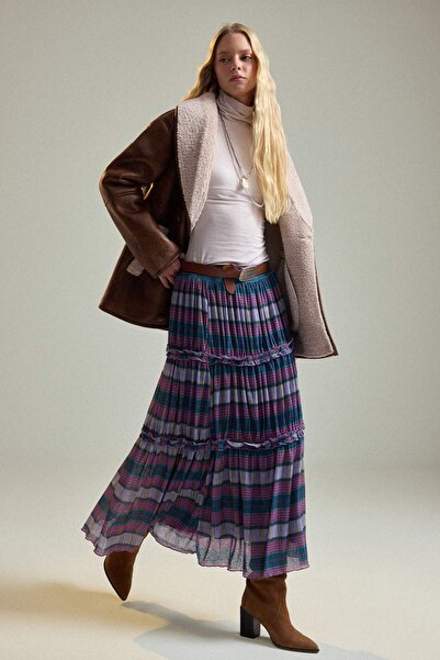 Trendyol Collection Multi-Colored Plaid Patterned Maxi Length A-Line/ Bell-Fo...