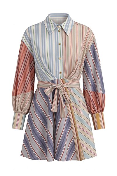 Trendyol kolekcija Ružičasto-multicolor prugasta kratka / mini tkana haljina ...