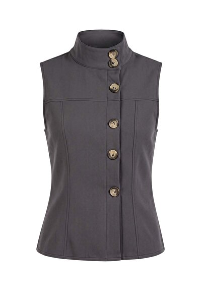 Trendyol Collection Anthracite Plain Fitted/Sleeveless Buttoned Knitted Blous...