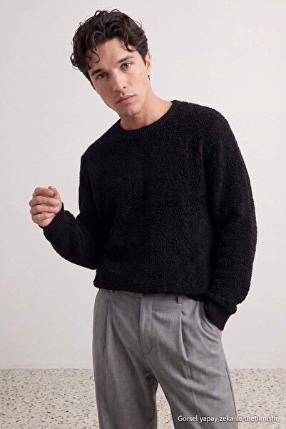 Trendyol Kollektion Schwarzer Oversize/Weit geschnittener, dicker Strickpullo...
