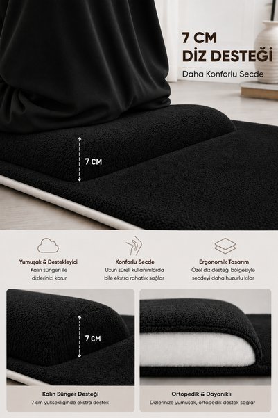 Carpetella 7 cm Orthopedic Medium Sponge Prayer Mat Does Not Cause Knee Pain Non-Slip Plush Prayer Mat