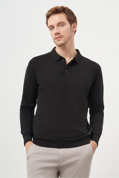 Morven Erkek Siyah Basic Polo Yaka Dynamic Fit Rahat Kesim Triko