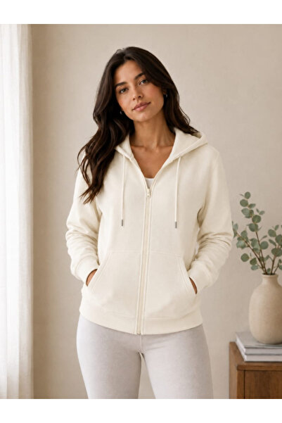 LU DUE Unisex Design Comfortable Soft Textured Off-White Zippered Cardigan Sw...