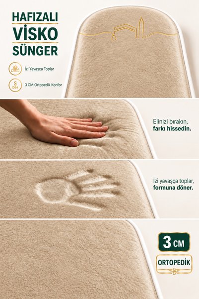 Carpetella 3 cm Orthopedic Luxury Velvet Prayer Mat with Sponge Does Not Hurt the Knee Prayer Mat with Faux Leather Base 70X120Cm