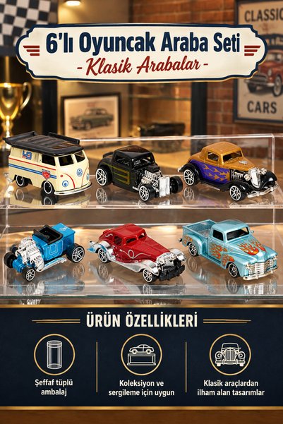 KentOyuncaK Hızlı Yarışçılar: 6'lı Vintage Oyuncak Araba Serisi - Klasik Oyun...