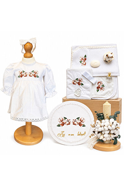 Gardinea Domain Set trusou botez brodat cu flori bumbac pentru fetita Gardine...