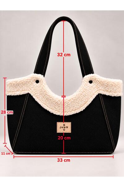NARRATİVA Denim Plush Detailed Shopper Bag
