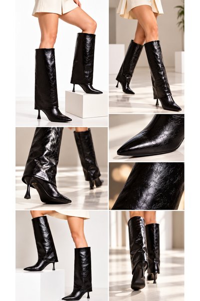 DYG STORE Stylish Women's Thin Heeled Boots with Trouser Leg Model Design