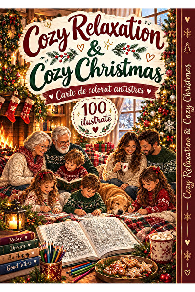 COZY RELAXATION Cozy Christmas 100 Ilustratii. Descoperă noua carte de colorat pentru relaxare din colectia recent apărută pe piața din România!