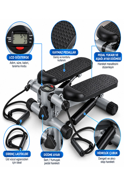 POBO Stepper Exerciser Climber Crosstep Step Band Stepper Resistance Band Step Exerciser with Lcd Display