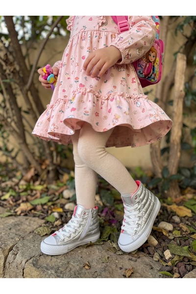 Scarpe Magiche Kız Çocuk Gümüş Parlak Şişme Desenli Sıcak Tutan Yüksek Taban ...