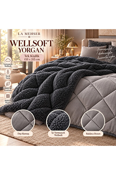 LA MEHSER Inside Is Welsoft, Outside Is Fabric, Anthracite Soft Single Quilt.