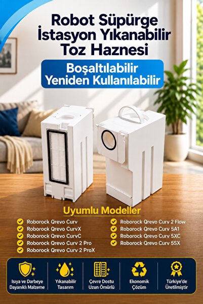 Toz Haznesi Roborock Qrevo Curv Serisi Uyumlu Yıkanabilir Yeniden Kullanılabi...