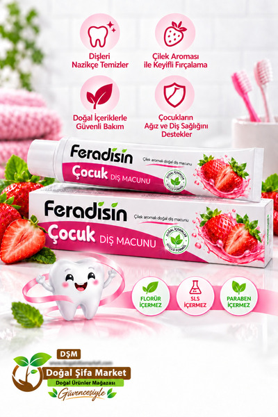 DOĞAL ŞİFA MARKET Feradisin Strawberry Extract Natural Children's Toothpaste