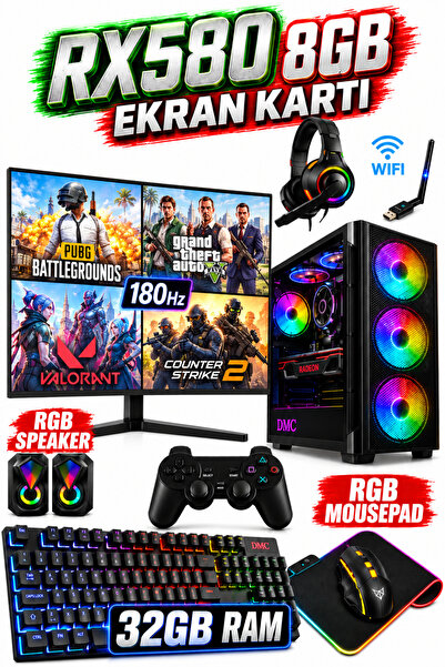 Dmc N304 (PUBG,GTA 5) I7 6700,32gb,512gb Nvme M.2 Ssd,8gb Rx580,24" 180hz Oyuncu Masaüstü Bilgisayar