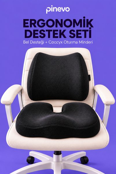 pinevo Ortopedik Visco Anatomik Oturma Minderi ve Bel Desteği - Seti Oto Araç...