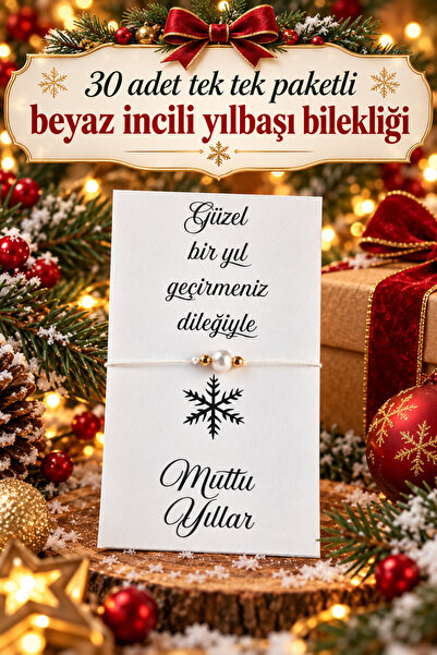 Emtory Home 30 Adet İncili Yılbaşı Temalı Kartlı Şans Bilekliği - Noel Hediye...
