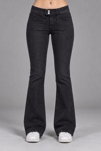 CEDY DENIM Pantaloni de damă cu talie joasă, cu nasturi dubli, model bootcut,...