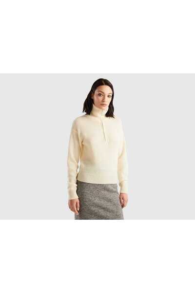United Colors of Benetton Women's Long Sleeve Solid Zip-Up Sweater