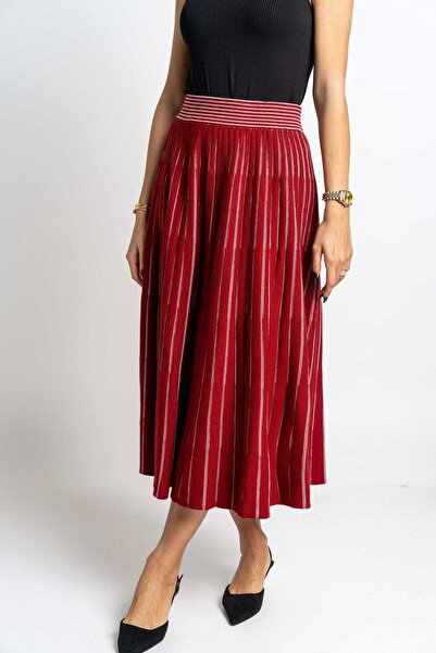 Nichii Striped Ruffled Midi Skirt