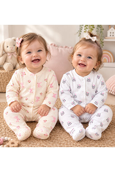 DEFNE LİNA BABY Newborn Girl Baby 100% Cotton Patterned 2-Piece Jumpsuit Set ...