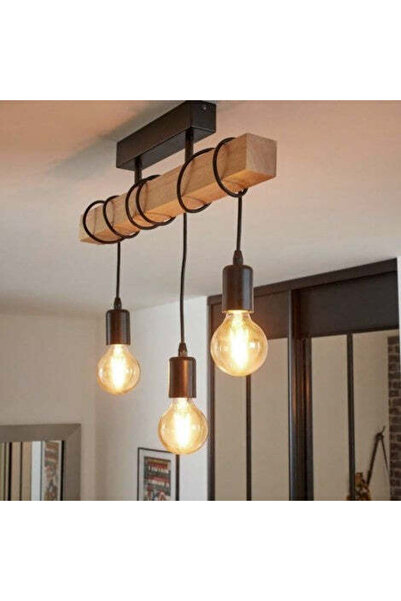 LightPlanet Candelabru de tavan din lemn vintage, cu 3 lumini, 3 socluri E27
