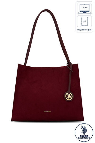 U.S. Polo Assn. حقيبة كتف نسائية باللون الأحمر الداكن US26806 حصرية عبر الإنترنت