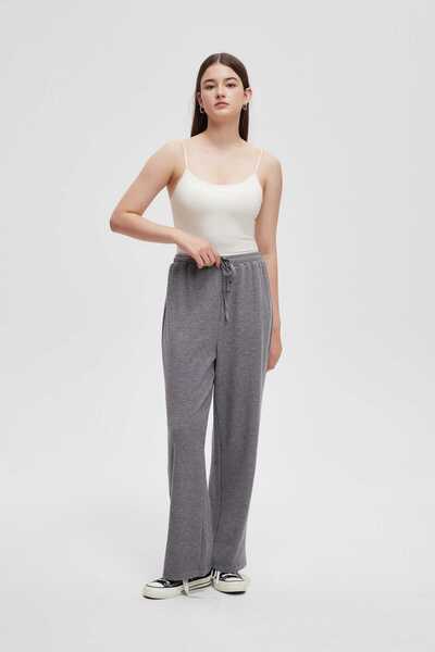 menta Wide Plain Long Pants with Tie