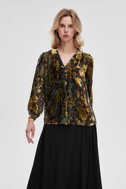 Livia Floral Sheer Sleeve Top