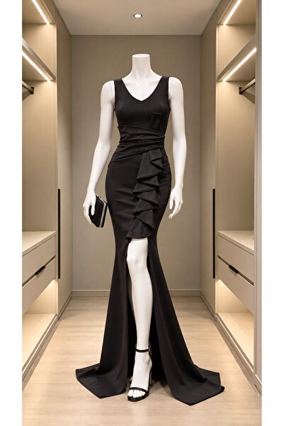 Modafeminen Rochie de seară cu volan 582054 NEGRU