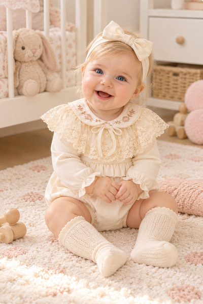 Cherub Baby بدلة جسم (بادي سوت) للأطفال بتصميم فستان مع ياقة دانتيل قابلة للإ...