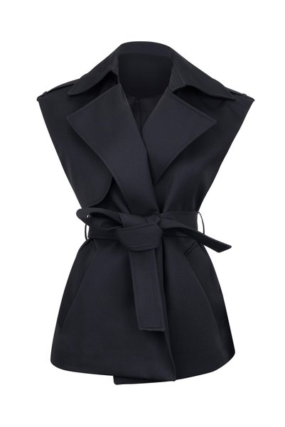 BRANDHILLS Black Color Women's Belted Trench Vest