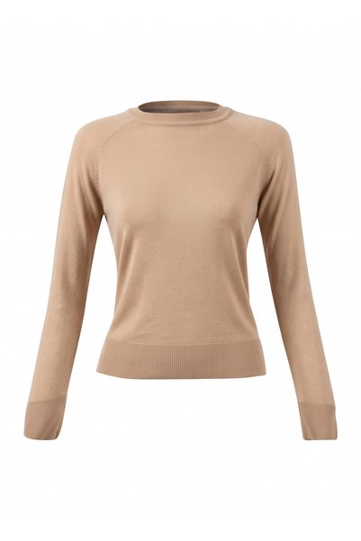 BRANDHILLS Camel Color Women's Cotton Blend Thin Crew Neck Knitwear