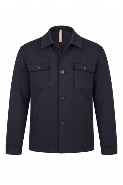 BRANDHILLS Navy Blue Color Men's Steel Knitted Buttoned Overshirt