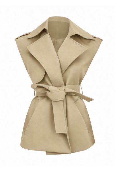 BRANDHILLS Beige Color Women's Belted Trench Vest