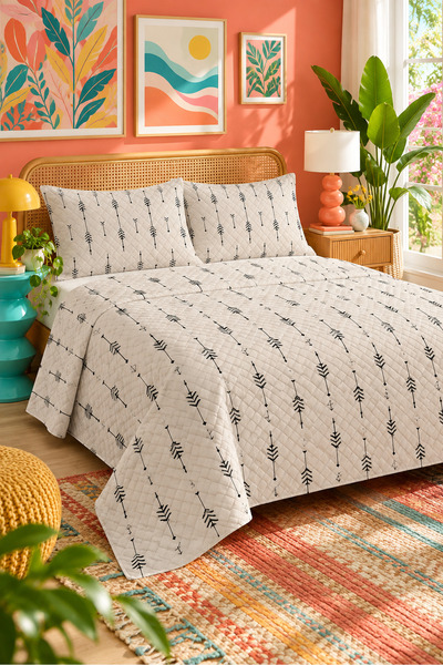 Evmila Black Geometric Motif Bedspread 200X220 Double Pique Set