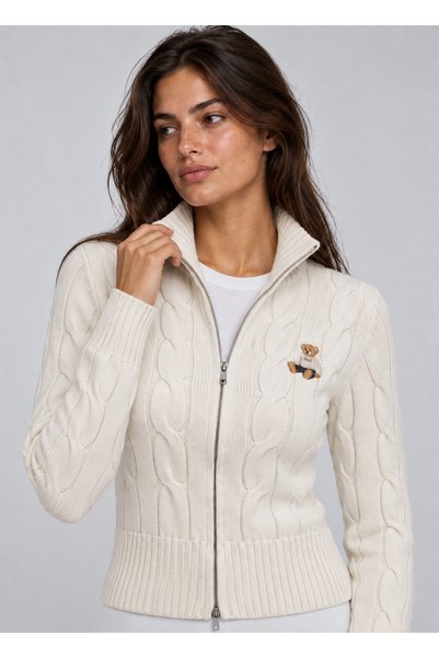 BRANDHILLS White Color Women's Knitted Patterned Embroidered Knitwear