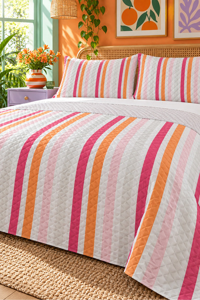 Evmila Colorful Wide Striped Bedspread 200X220 Double Pique Set