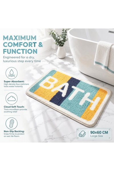CozyNook Bathroom Mat Non Slip, Absorbent Microfiber Bath Rug, Quick Drying and Machine Wash 60x90 cm (Colorful)
