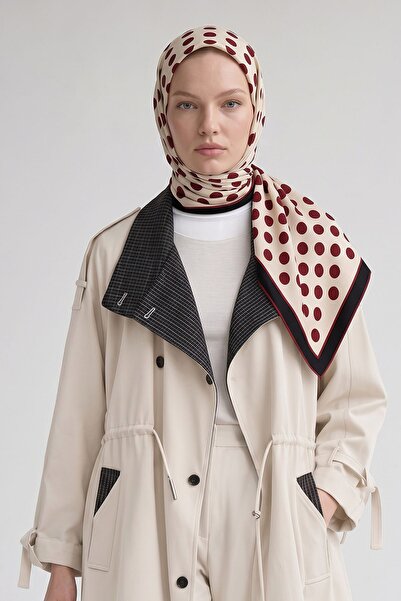 Levidor Puantiyeli Twill İpek Eşarp Kırmızı