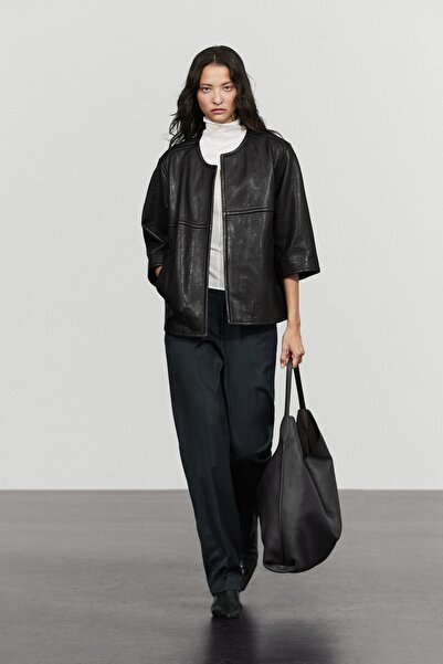 Massimo Dutti Crop napa deri ceket