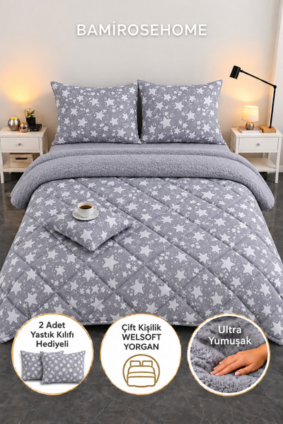 BAMİROSE DİAMOND LÜX WELLSOFT ÇİFT KİŞİLİK ÇİFT TARAFLI YORGAN + YASTIK KILIF...
