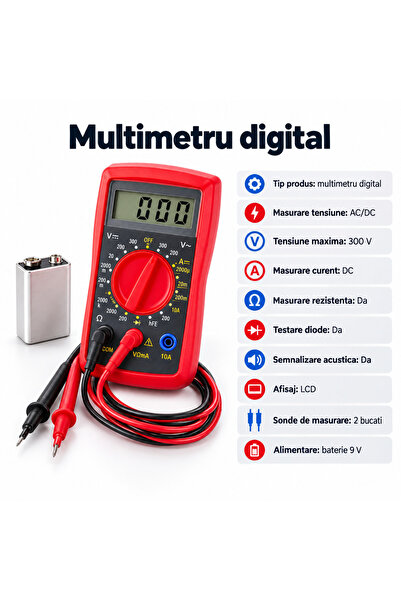 SGTT Multimetru digital, tensiune AC/DC de până la 300 V, măsurare curent con...