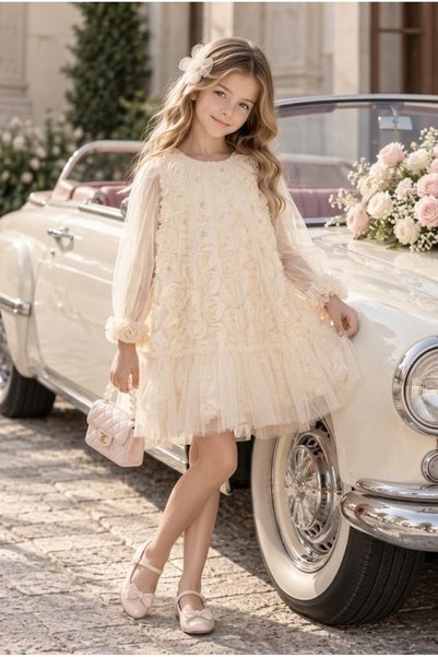 SweetMe Kız Bebek ve Çocuk Gül Kabartmalı Tül Detaylı Doğum Günü Ve Özel Gün ...