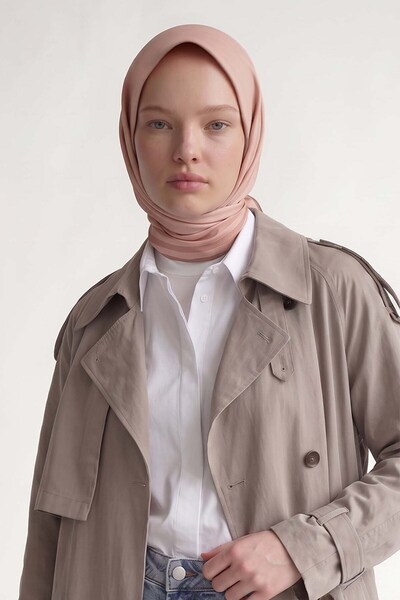 Levidor Three-Line Detailed Twill Silk Scarf Salmon